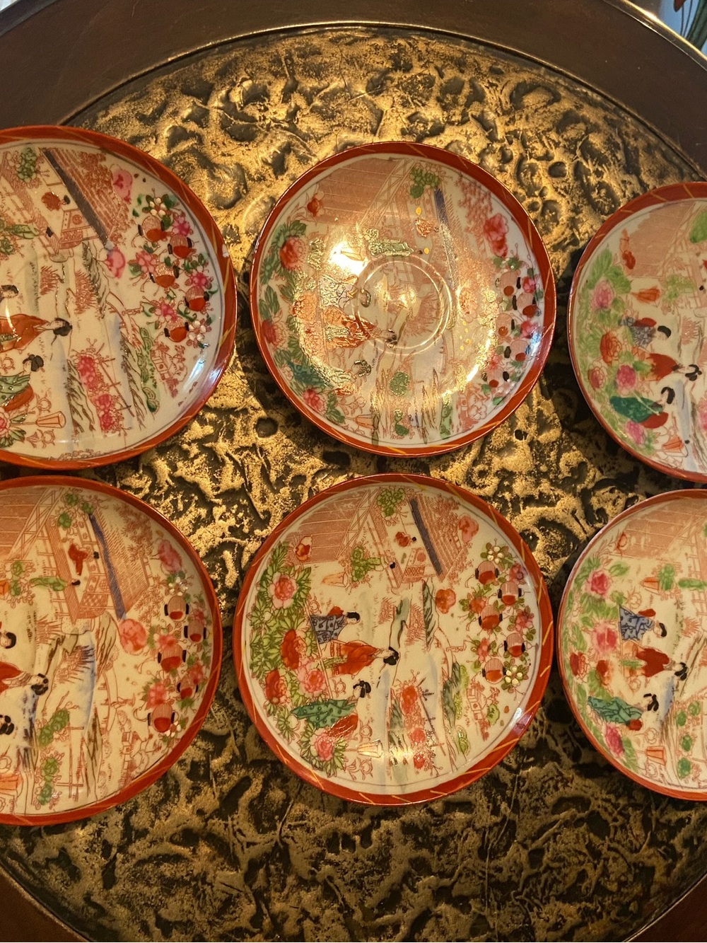 Hand-Painted Porcelain Decorative Wall Plates in Red and Multicolor